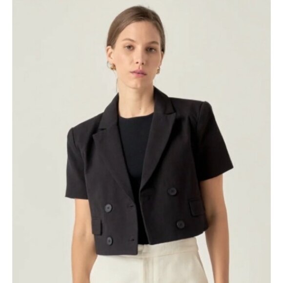 ENGLISH FACTORY New Black Cropped Blazer Jacket SIZE M - Picture 1 of 10